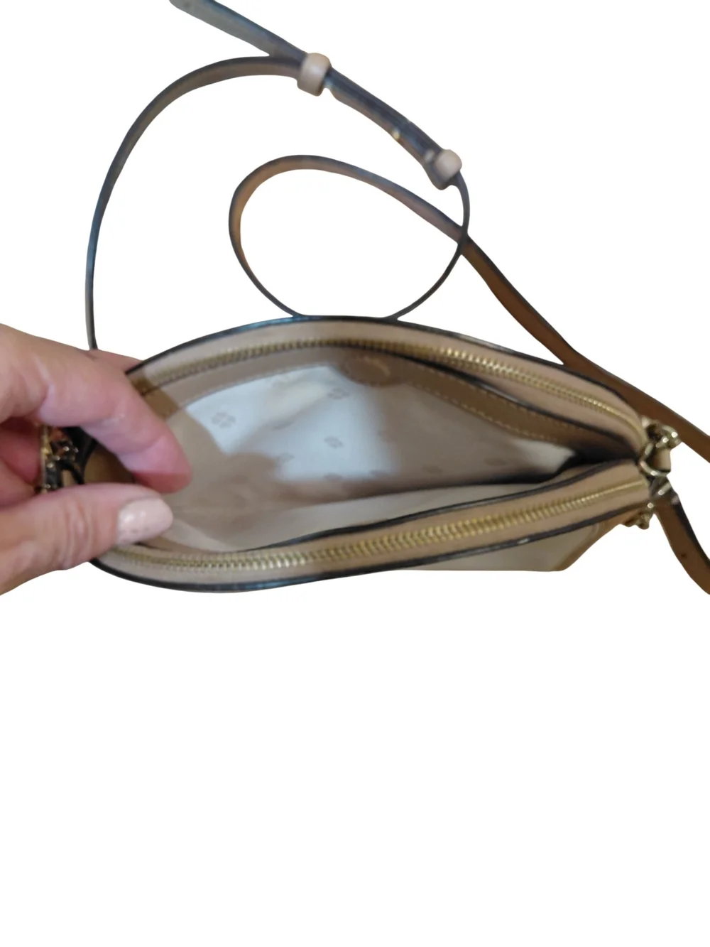 kate spade New York Spencer Double Zip Cream & Tan Crossbody Bag